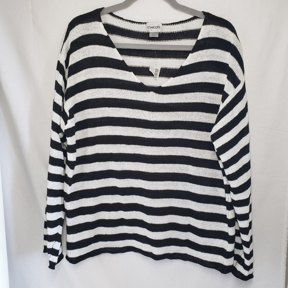 Chicos black & white stripe top 100% linen knit top - Picture 3 of 8